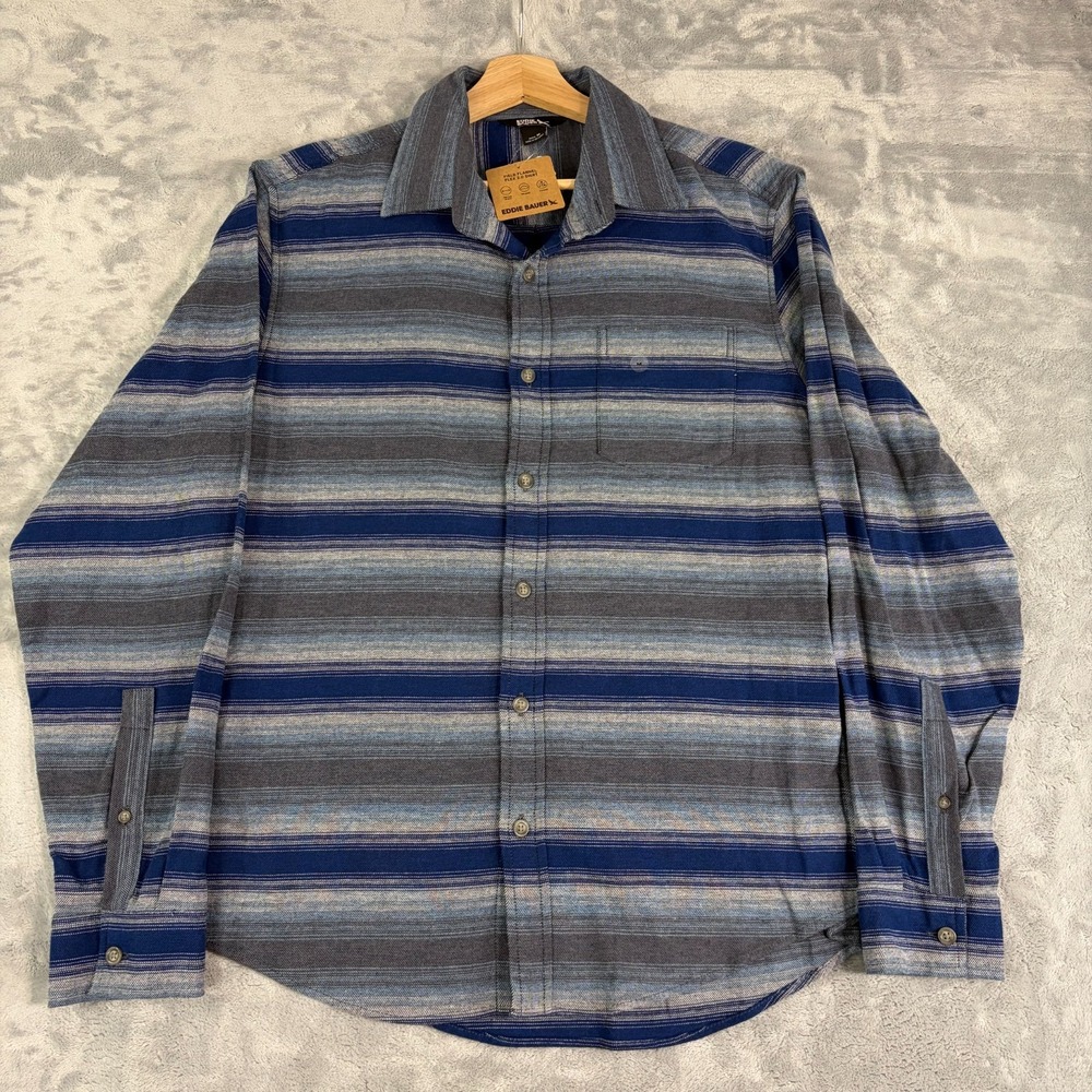 Eddie Bauer Field Flex 2.0 Shirt Mens Medium Blue Striped Flannel NEW
